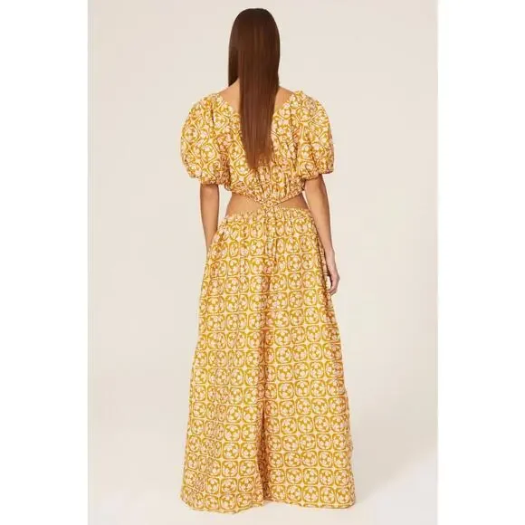 Rebecca Taylor NYC Yellow Floral Wide Leg Jumpsuit Size 8 with Fabric Tear - Picture 2 of 9